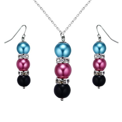 Parure Collier Et Boucles D'oreilles Perles Multicolores, Cristal Et Plaqué Rhodium - Blue Pearls Ocp 0205 Multicolor Ajustable