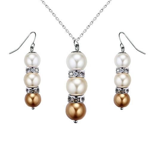 Parure Collier Et Boucles D'oreilles Perles Jaunes, Cristal Et Plaqué Rhodium - Blue Pearls Ocp 0204 Jaune Ajustable