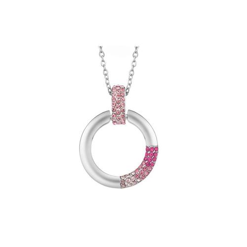 Pendentif Cercle Orné De Cristal Rose Swarovski Et Plaqué Rhodium - Crystal Pearl Cry F201 L Ajustable