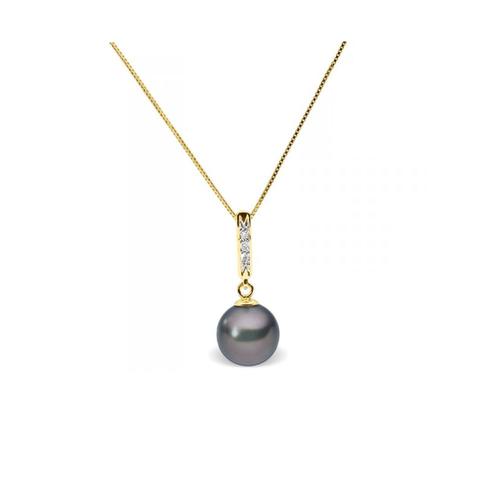 Collier Pendentif Perle De Culture D'eau Douce Noire, Diamants Et Or Jaune 375/1000 - Joaillerie Bps K200 W Noir Unique