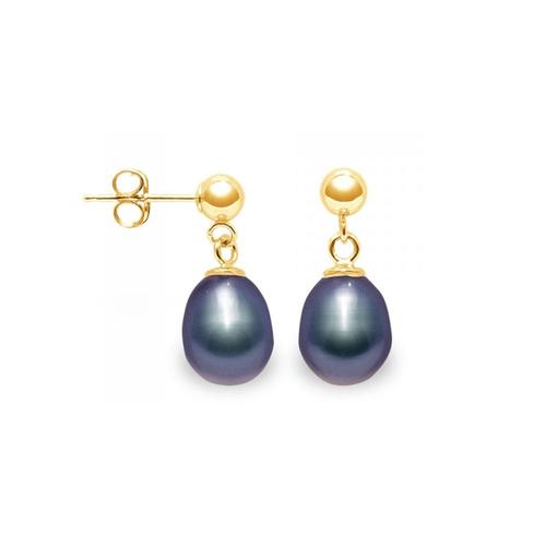 Boucles D'oreilles Perle De Culture Blanche Et Or Jaune 750/1000 - Blue Pearls Bps K337 W Noir Unique