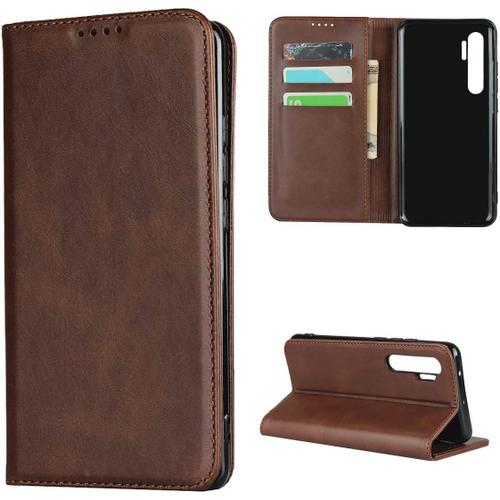 Coque Xiaomi Note 10 Lite,Flip Portefeuille Étui En Cuir,[3 Porte Cartes][Fonction Support][Magnetique],Housse Clapet Rabat Etui Pour Xiaomi Mi Note 10 Lite - Marron Foncé