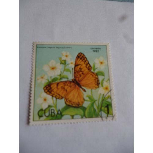 Timbre Cuba 1982 :Euptoieta Hegesia.