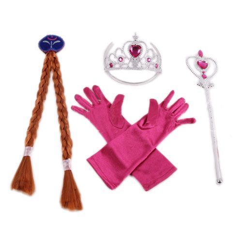 Ensemble Pack Lot Accessoires Déguisement Costume Anna Elsa Reine Des Neiges Gants Couronne Diadème Barrette Perruque Natte Baguette Magique Sceptre Royal Princesse Fée Spectacle Anniversaire Fête