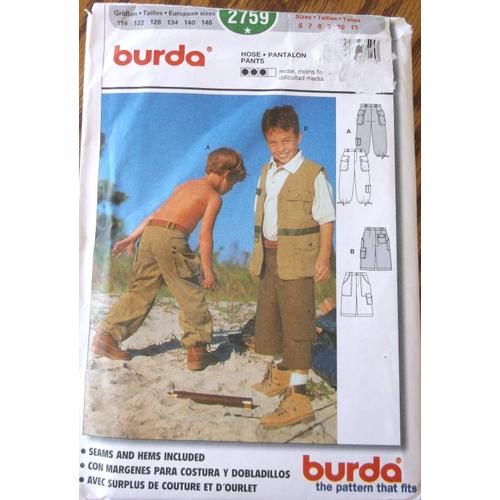 Burda 2759 Boys Garçon  Pants Pantalon Pattern Size 6-11 Euro 116-146