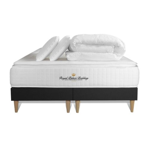 Pack matelas ressorts ensaches + memoire de forme maxi epaisseur George V 180x200cm + double sommier Noir 90x200 cm + 2 oreiller