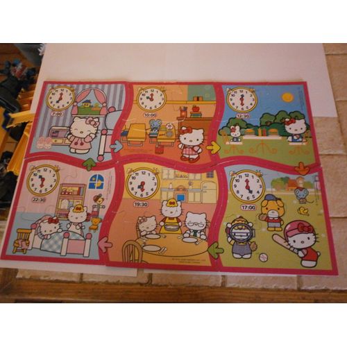 Lot De 6 Puzzles De 4 Pièces Hello Kitty Heures De La Journée Sans Boîte