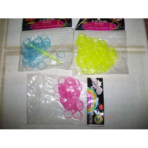 Lot De 3 Paquets Élatiques Transparent Loom Bands ( Bleu, Jaune, Rose )