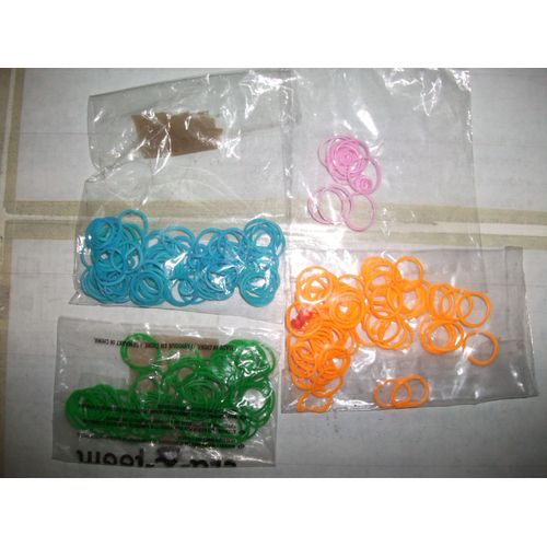 Lot De 4 Petits Paquets Élastiques Rainbow Loom ( Orange, Bleu, Vert, Rose )