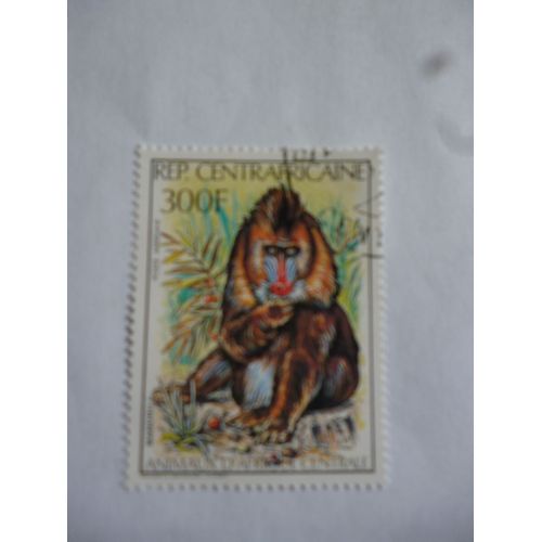 Timbre Centrafrique :Singe Mandrille.