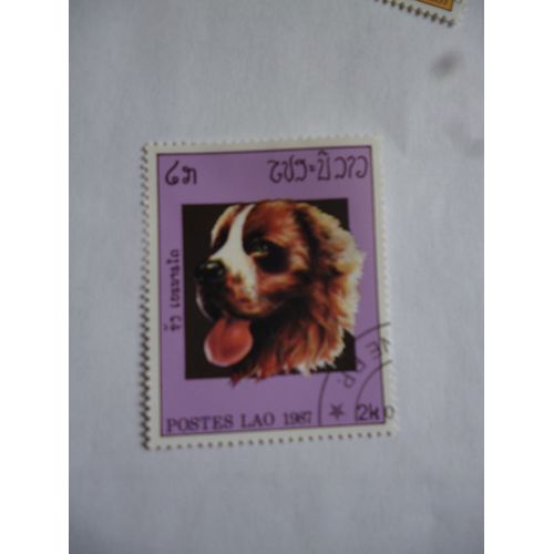 Timbre Laos 1987 :Chien Cocker.