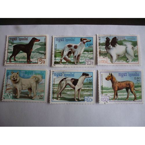 Lot De 6 Timbres Cambodge 1987 :Races De Chien.