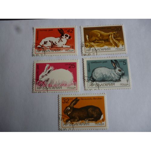 Timbres Bulgarie 1986 :Lot De 5 Timbres:Lapins.