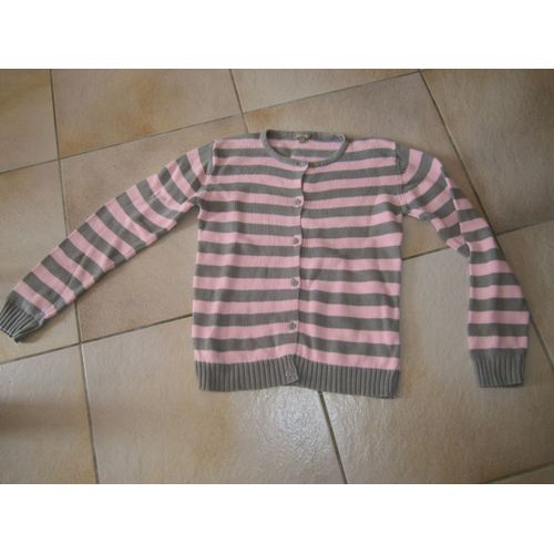Gilet In Extenso 202489 Coton 12 Ans Raye Gris Clair Et Rose