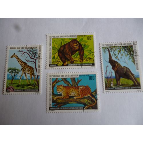 Timbres Cameroun 1979 :Lot De Quatre Timbres :Gorille,Éléphant,Girafe,Panthère.
