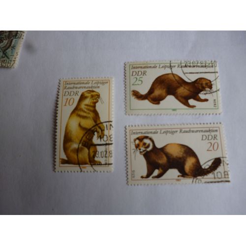 Timbres Ddr Allemagne De L'est 1982 :Lot De 3 Timbres  :Castor,Martre ,Fouine.