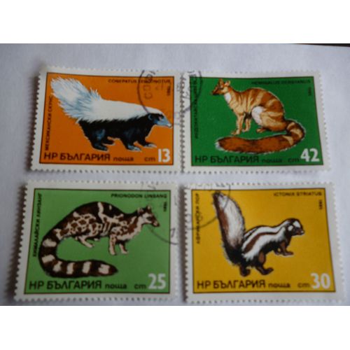 Timbres Bulgarie 1985:Lot De 4 Timbres:Mouffette,Zorille,Civettes.
