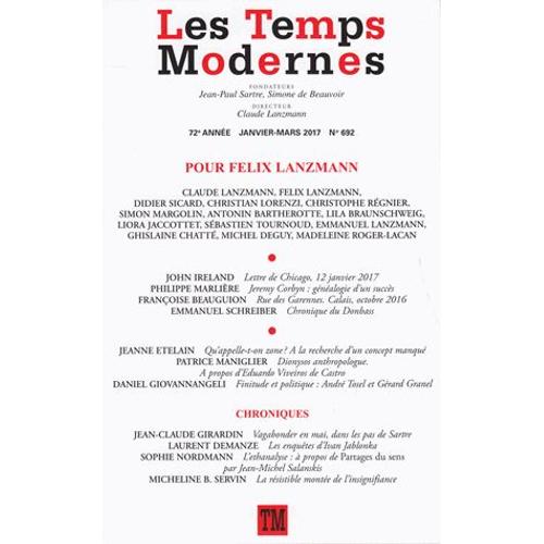 Les Temps Modernes N° 692, Janvier-Mars 2017 - Pour Felix Lanzmann