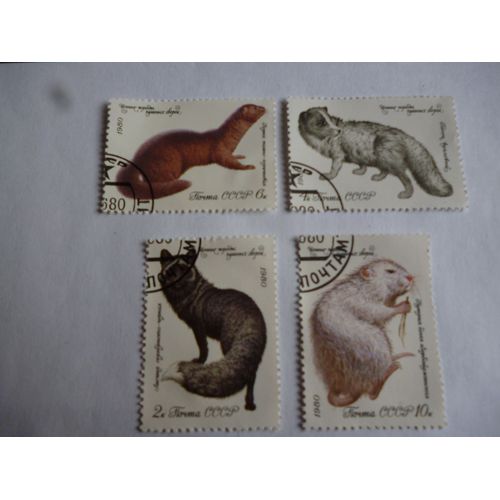 Timbres Cccp Russie 1980 :Lot De 4 Timbres D'animaux.