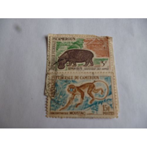 Timbres Cameroun:Hippopotame Et Singe Moustac.