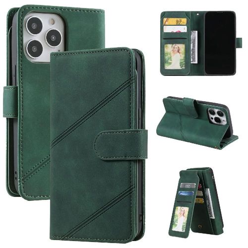Étui Pour Iphone 15 Pro Max Porte-Cartes Kickstand Magnétique Bracelet Cuir Pu Portefeuille Flip Folio - Vert
