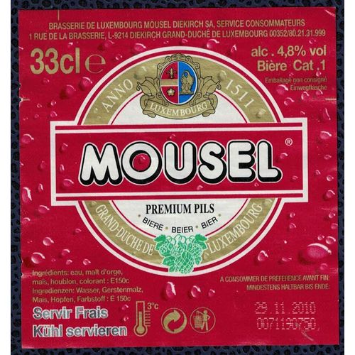 Etiquette Bière Beere Cerveja Brasserie De Luxembourg Mousel Diekirch Sa Luxembourg