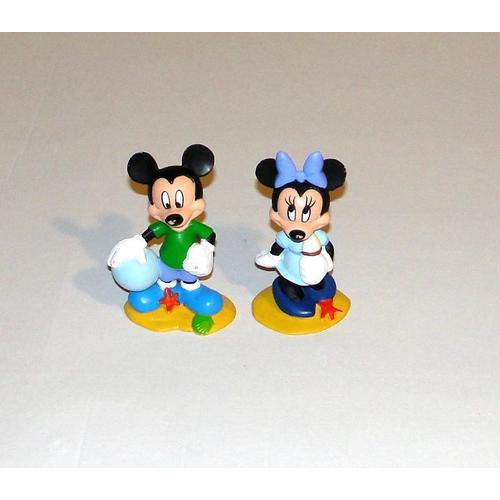 Figurine Mickey Et Minnie Sur Socle Ancien Smoby 10 Cm