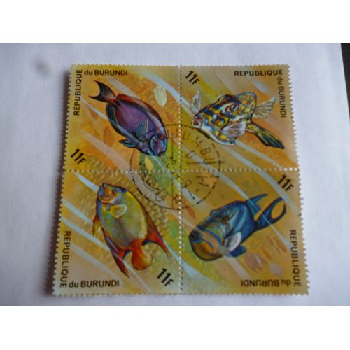 Bloc De 4 Timbres Burundi.:Poissons.