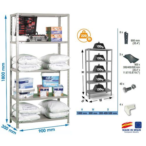 Simon Rack - Etagère Confort 1800x900x300mm Gris foncé Charge 100Kg - COMFORT 5/300
