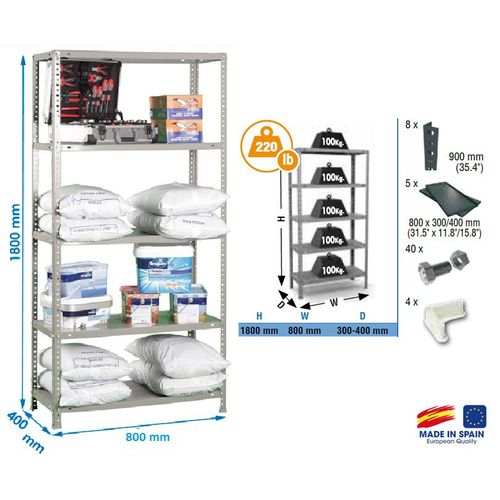 Simon Rack - Etagère Confort 1800x800x400mm Gris foncé Charge 100Kg - MINI 5/400