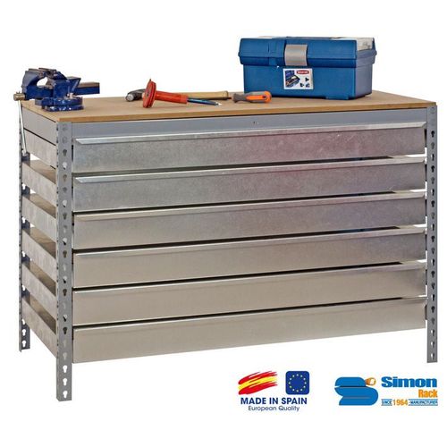 Simon Rack - Kit Etabli avec tiroirs 840x900x600mm - BT-5 BOX6 900 GRIS FONCE/BOIS