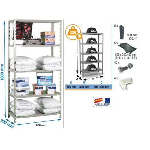 Simon Rack - Etagère confort 1800x800x300mm Gris galva Charge 100Kg - MINI 5/300