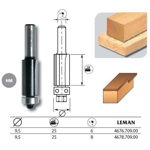 Leman - Mèche d'affleureuse droite diam. 9,5 l.u 25 q.6 + guide - 4676.709.00