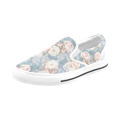 Chaussures À Enfiler Dentelle De Mariage Shabby Chic Floral Sans Lacets Pour Hommes Et Femmes, Tendance Mode En Toile, Baskets Décontractées Faites À La Main