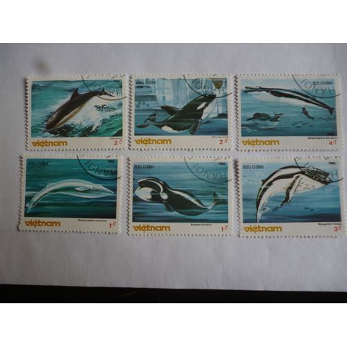 Lot De 6 Timbres Vietnam 1985 :Cétacés :Baleine Orque Etc.
