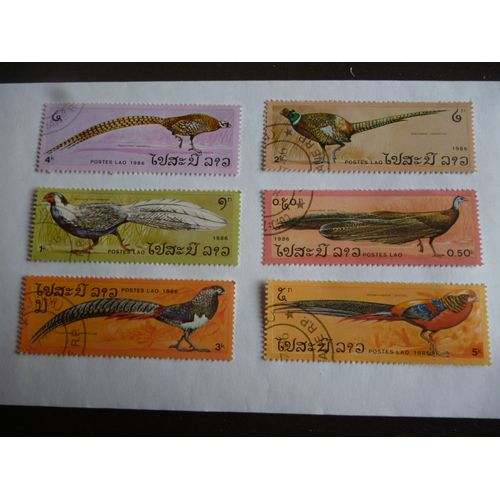 Lot De 6 Timbres Laos 1986 :Faisans.