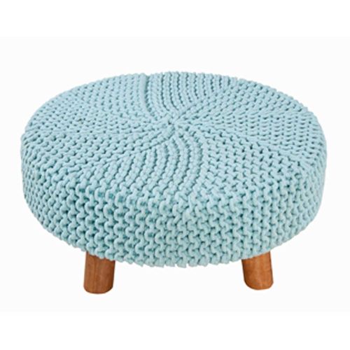 Tabouret Tricot Pieds En Bois 62 X 62 X 30 Cm Bleu