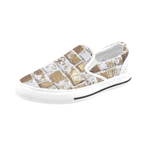 Chaussures À Enfiler Texture Grunge De Mur De Briques Blanches Et Dorées Sans Lacets Pour Hommes Et Femmes, Tendance Mode En Toile, Baskets Décontractées Faites À La Main
