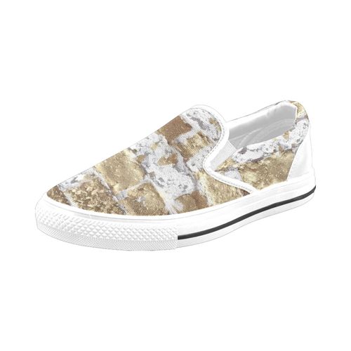 Chaussures À Enfiler Texture Grunge De Mur De Briques Blanches Et Dorées Sans Lacets Pour Hommes Et Femmes, Tendance Mode En Toile, Baskets Décontractées Faites À La Main