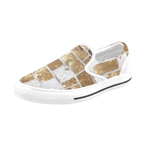 Chaussures À Enfiler Texture Grunge De Mur De Briques Blanches Et Dorées Sans Lacets Pour Hommes Et Femmes, Tendance Mode En Toile, Baskets Décontractées Faites À La Main