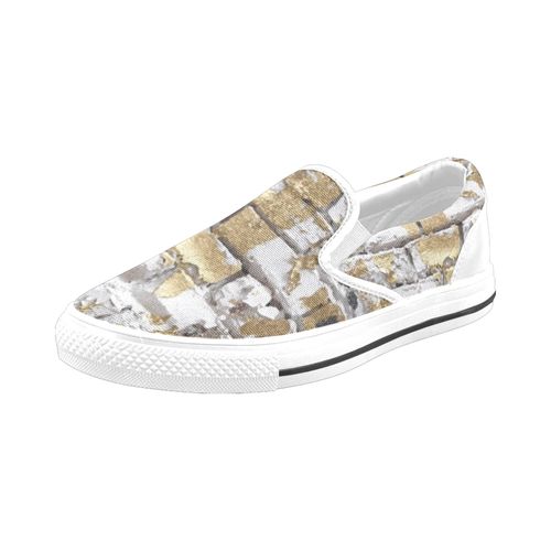 Chaussures À Enfiler Texture Grunge De Mur De Briques Blanches Et Dorées Sans Lacets Pour Hommes Et Femmes, Tendance Mode En Toile, Baskets Décontractées Faites À La Main