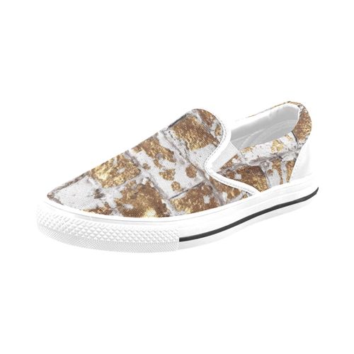 Chaussures À Enfiler Texture Grunge De Mur De Briques Blanches Et Dorées Sans Lacets Pour Hommes Et Femmes, Tendance Mode En Toile, Baskets Décontractées Faites À La Main