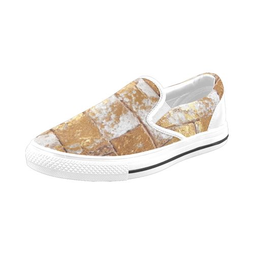 Chaussures À Enfiler Texture Grunge De Mur De Briques Blanches Et Dorées Sans Lacets Pour Hommes Et Femmes, Tendance Mode En Toile, Baskets Décontractées Faites À La Main