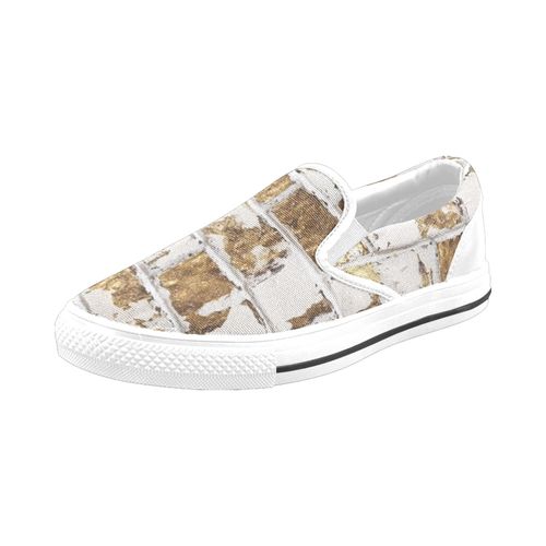 Chaussures À Enfiler Texture Grunge De Mur De Briques Blanches Et Dorées Sans Lacets Pour Hommes Et Femmes, Tendance Mode En Toile, Baskets Décontractées Faites À La Main