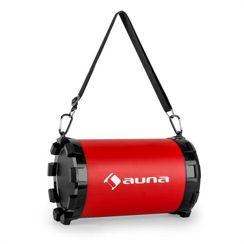 Auna Dr. Red Boom - Enceinte portable style ghettoblaster 2.1 avec Bluetooth, ports USB/SD, tuner FM (entrée AUX, bassreflex, sangle) - rouge
