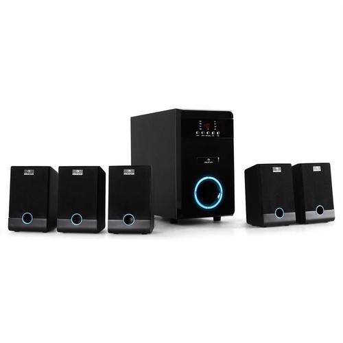 auna Ensemble Home cinema , set d' enceintes multimedia et subwoofer système 5.1 actif , son surround (avec réveil, design laqué piano, 95W RMS) - Noir (Import Allemagne)