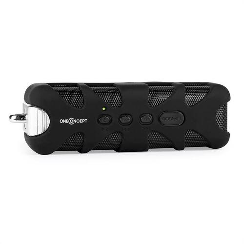 oneConcept Black Know - Enceinte Bluetooth de poche étanche et antichoc avec port AUX (mousqueton, batterie) - noir