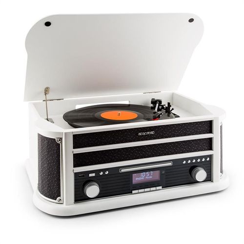 auna Belle Epoque 1908 DAB Chaîne stéréo Rétro Platine vinyle DAB+ Bluetooth FM USB CD MP3 blanc