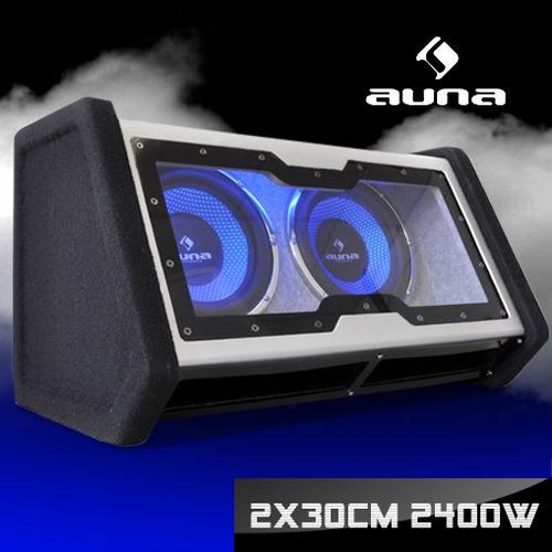 auna - Double caisson de basses pour voiture - Subwoofer auto double à  faible résonance (30cm, 12', LED bleu) - Noir