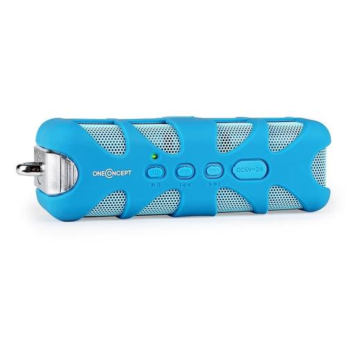 oneConcept Blue Know - Enceinte Bluetooth de poche étanche et antichoc avec port AUX (mousqueton, batterie) - bleu